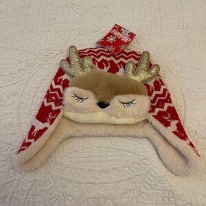 Kids Plush Christmas Reindeer Trapper Hat New